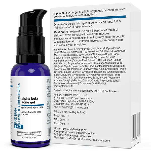FCL Alpha Beta Acne Gel, 30ml - 2% Salicylic Acid + 6% Glycolic Acid , For Acne Prone Skin