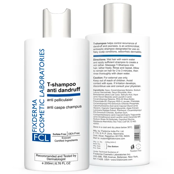 Fixderma Cosmetic Laboratories (FCL) T-Anti Dandruff Shampoo, 200 ml, Pack of 1