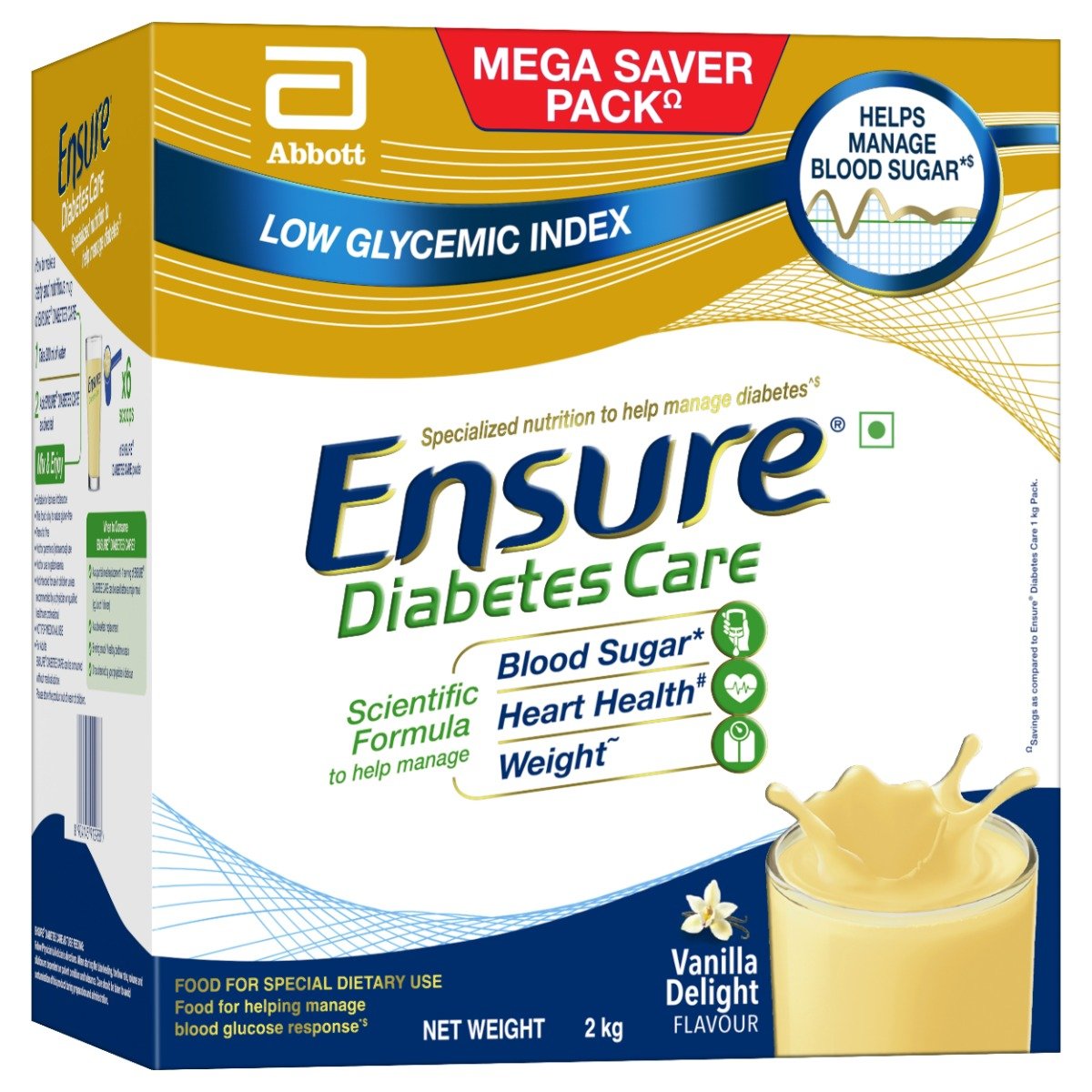 Ensure Diabetes Care Vanilla Delight Flavour Powder for Adults, 2 kg, Pack of 1 Ensure Diabetes Care Vanilla Delight Flavour Powder for Adults, 2 kg, Pack of 1