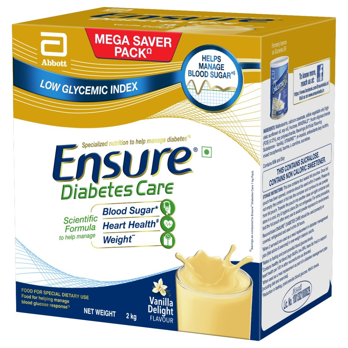 Ensure Diabetes Care Vanilla Delight Flavour Powder for Adults, 2 kg, Pack of 1 Ensure Diabetes Care Vanilla Delight Flavour Powder for Adults, 2 kg, Pack of 1