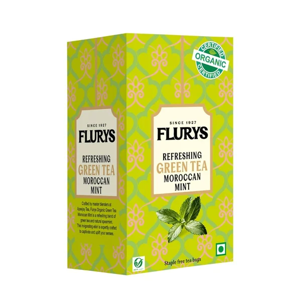Flurys Refreshing Green Tea Moroccan Mint Bags, 25 Count, Pack of 1