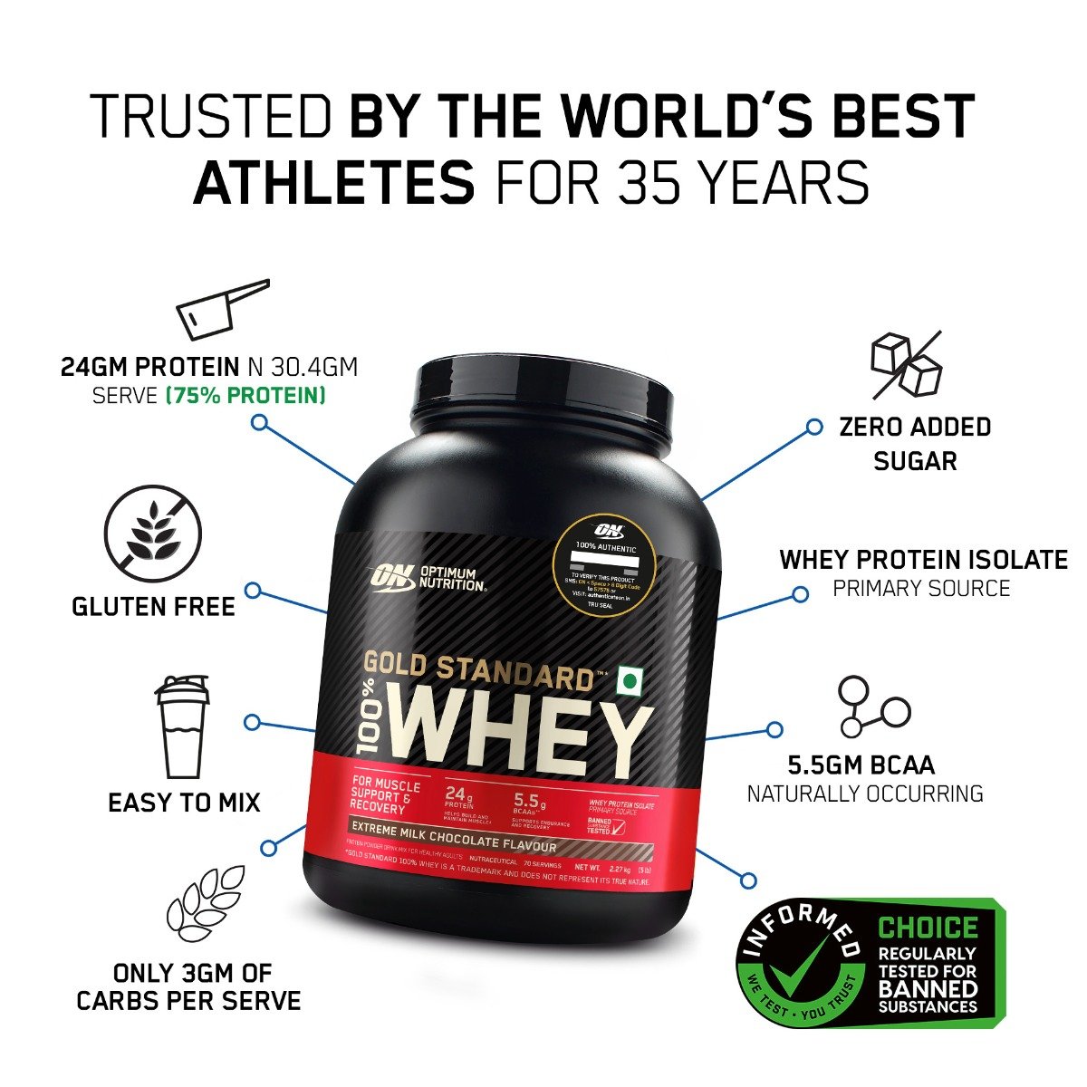 Optimum Nutrition (ON) Gold Standard 100% Whey Protein Extreme Milk Chocolate Flavour Powder, 5 lb, Pack of 1 Optimum Nutrition (ON) Gold Standard 100% Whey Protein Extreme Milk Chocolate Flavour Powder, 5 lb, Pack of 1