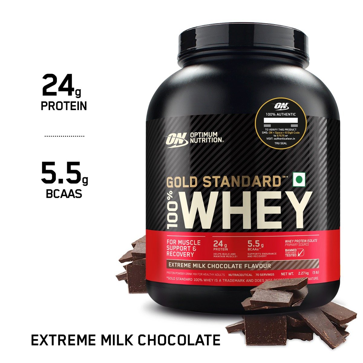 Optimum Nutrition (ON) Gold Standard 100% Whey Protein Extreme Milk Chocolate Flavour Powder, 5 lb, Pack of 1 Optimum Nutrition (ON) Gold Standard 100% Whey Protein Extreme Milk Chocolate Flavour Powder, 5 lb, Pack of 1