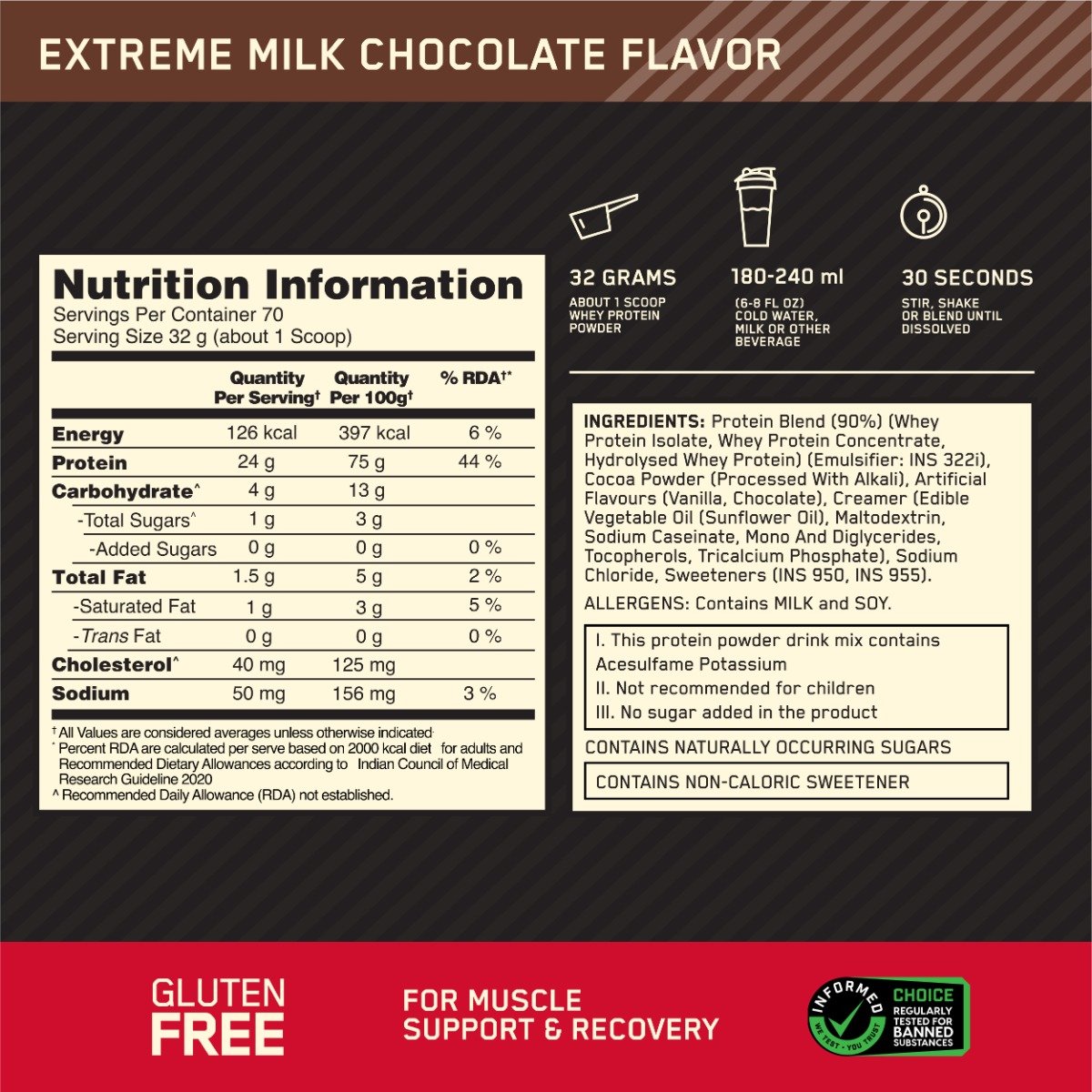 Optimum Nutrition (ON) Gold Standard 100% Whey Protein Extreme Milk Chocolate Flavour Powder, 5 lb, Pack of 1 Optimum Nutrition (ON) Gold Standard 100% Whey Protein Extreme Milk Chocolate Flavour Powder, 5 lb, Pack of 1