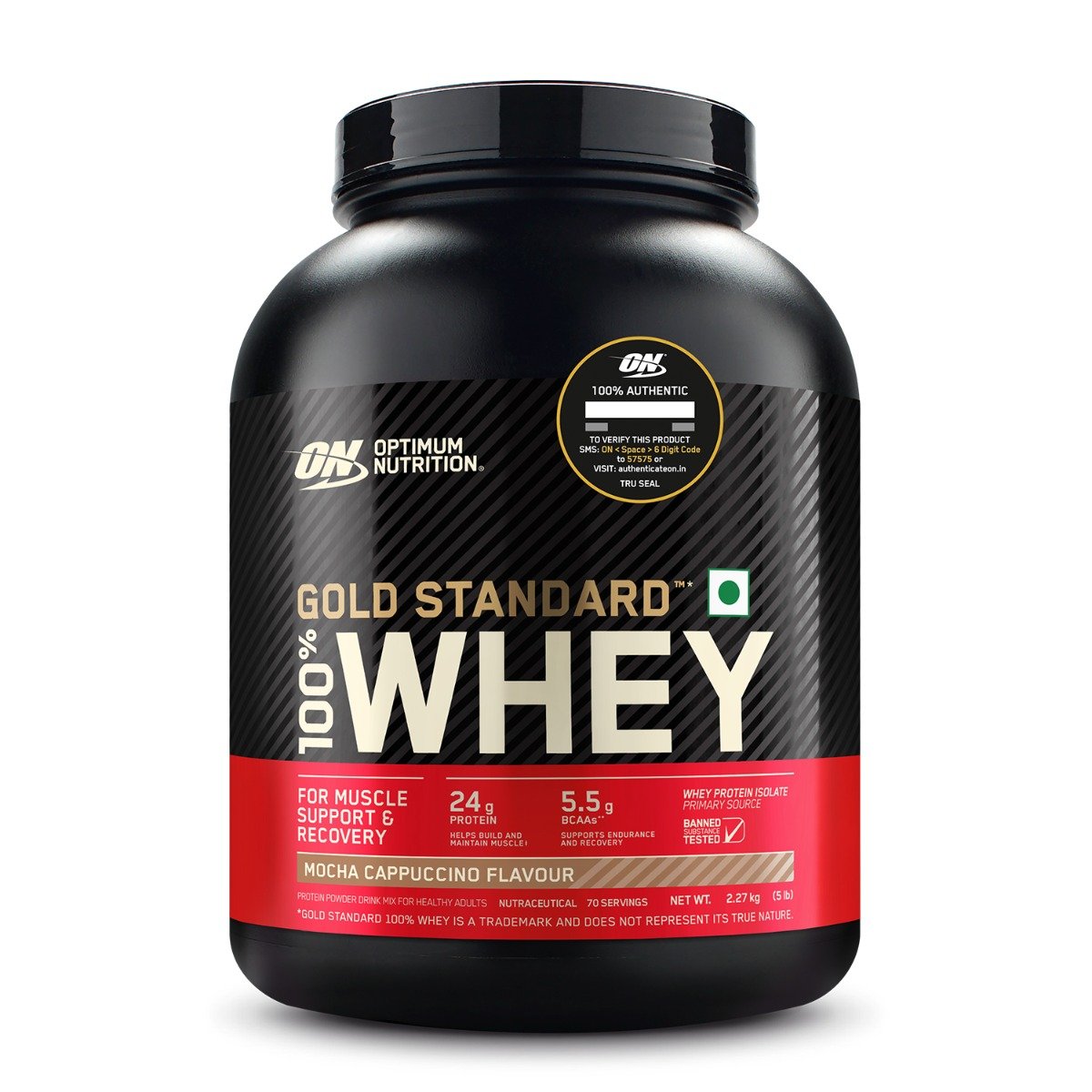 Optimum Nutrition (ON) Gold Standard 100% Whey Protein Mocha Cappuccino Flavour Powder, 5 lb, Pack of 1 Optimum Nutrition (ON) Gold Standard 100% Whey Protein Mocha Cappuccino Flavour Powder, 5 lb, Pack of 1