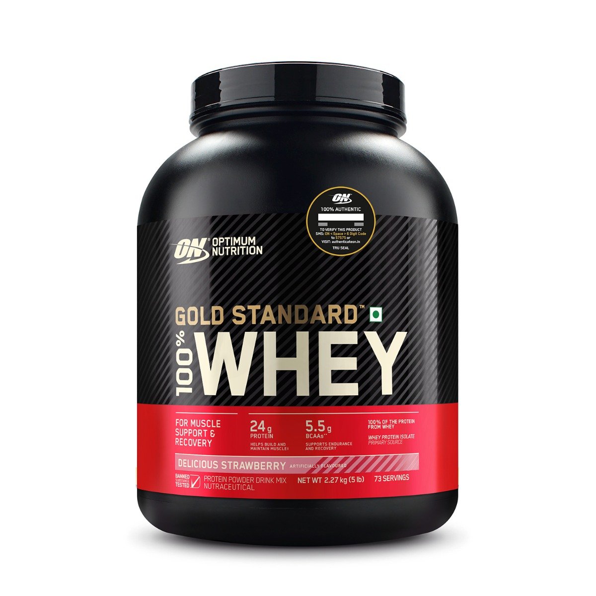 Optimum Nutrition 100% Whey Protein Gold Standard Delicious Strawberry Flavour Powder, 5 lb, Pack of 1 Optimum Nutrition 100% Whey Protein Gold Standard Delicious Strawberry Flavour Powder, 5 lb, Pack of 1