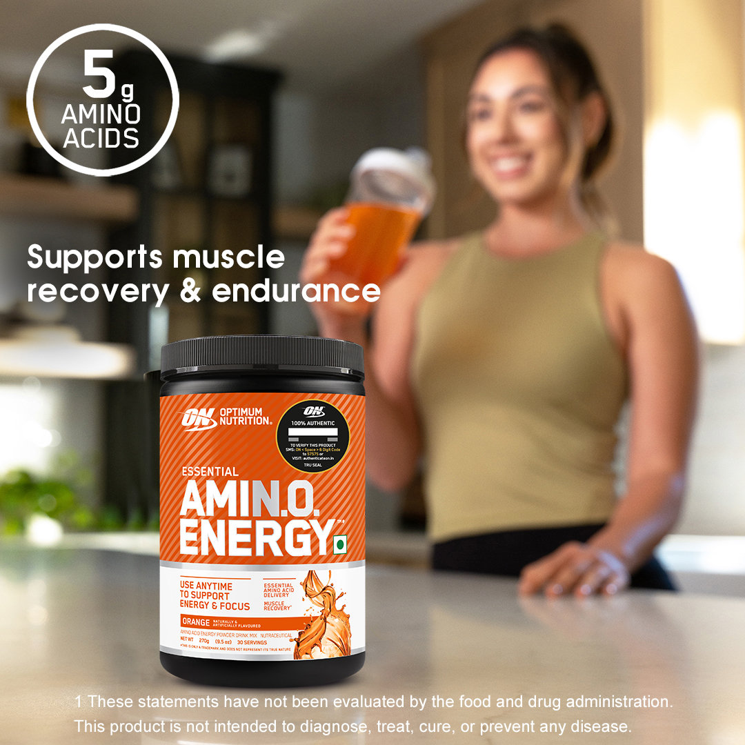 Optimum Nutrition (ON) Essential Amino Energy Orange Flavour Powder, 270 gm, Pack of 1 Optimum Nutrition (ON) Essential Amino Energy Orange Flavour Powder, 270 gm, Pack of 1