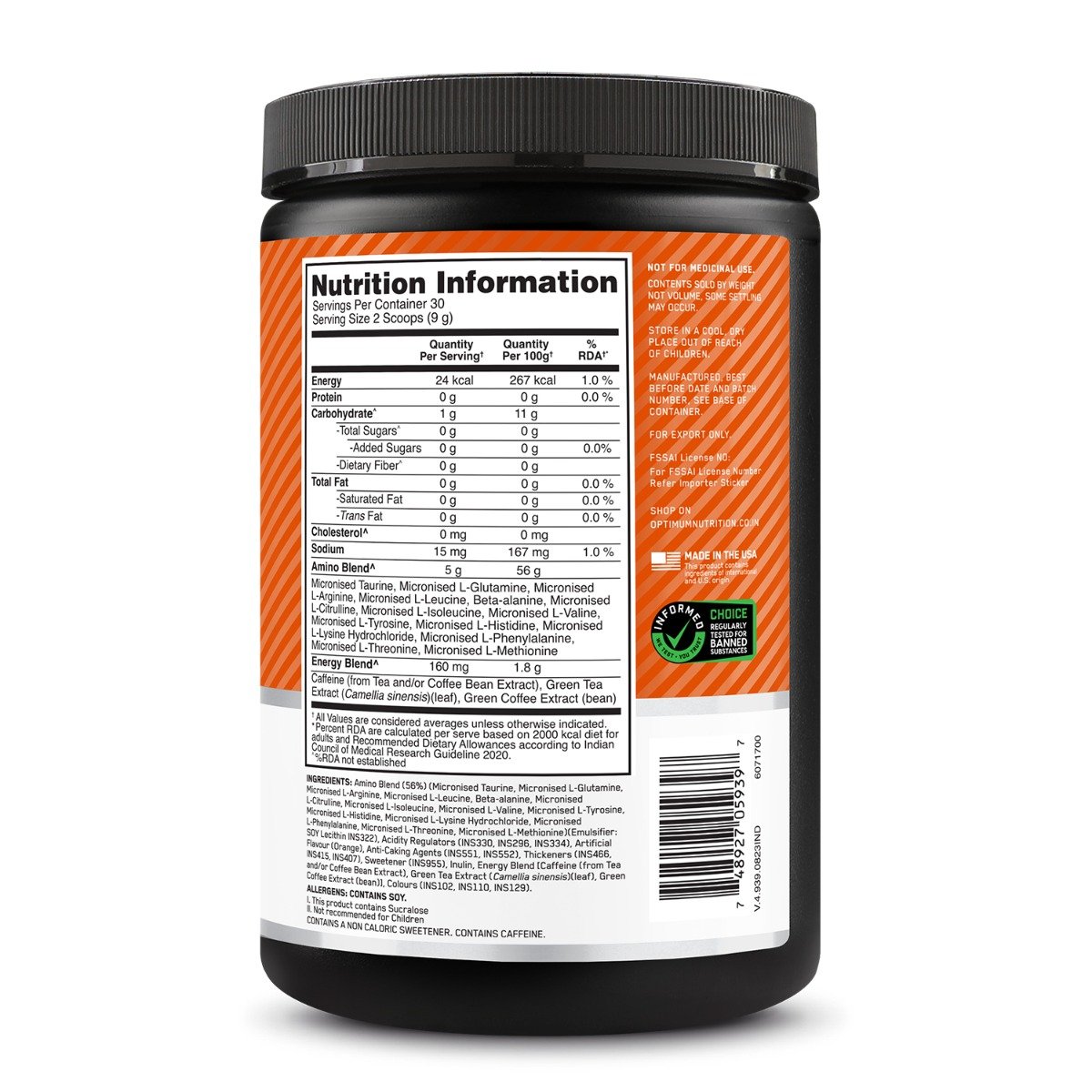 Optimum Nutrition (ON) Essential Amino Energy Orange Flavour Powder, 270 gm, Pack of 1 Optimum Nutrition (ON) Essential Amino Energy Orange Flavour Powder, 270 gm, Pack of 1