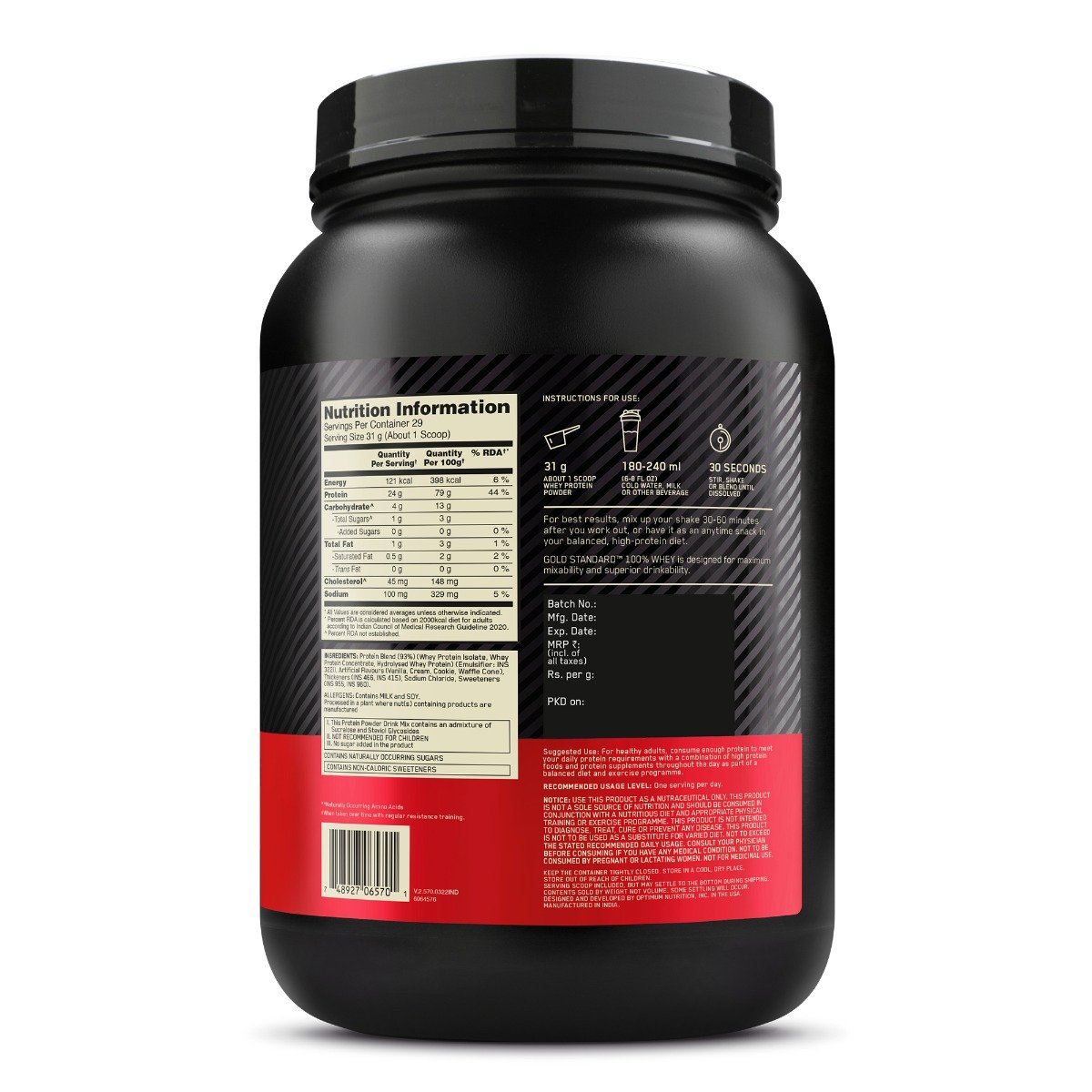 Optimum Nutrition (ON) Gold Standard 100% Whey Protein Vanilla Ice Cream Flavour Powder, 907 gm, Pack of 1 Optimum Nutrition (ON) Gold Standard 100% Whey Protein Vanilla Ice Cream Flavour Powder, 907 gm, Pack of 1