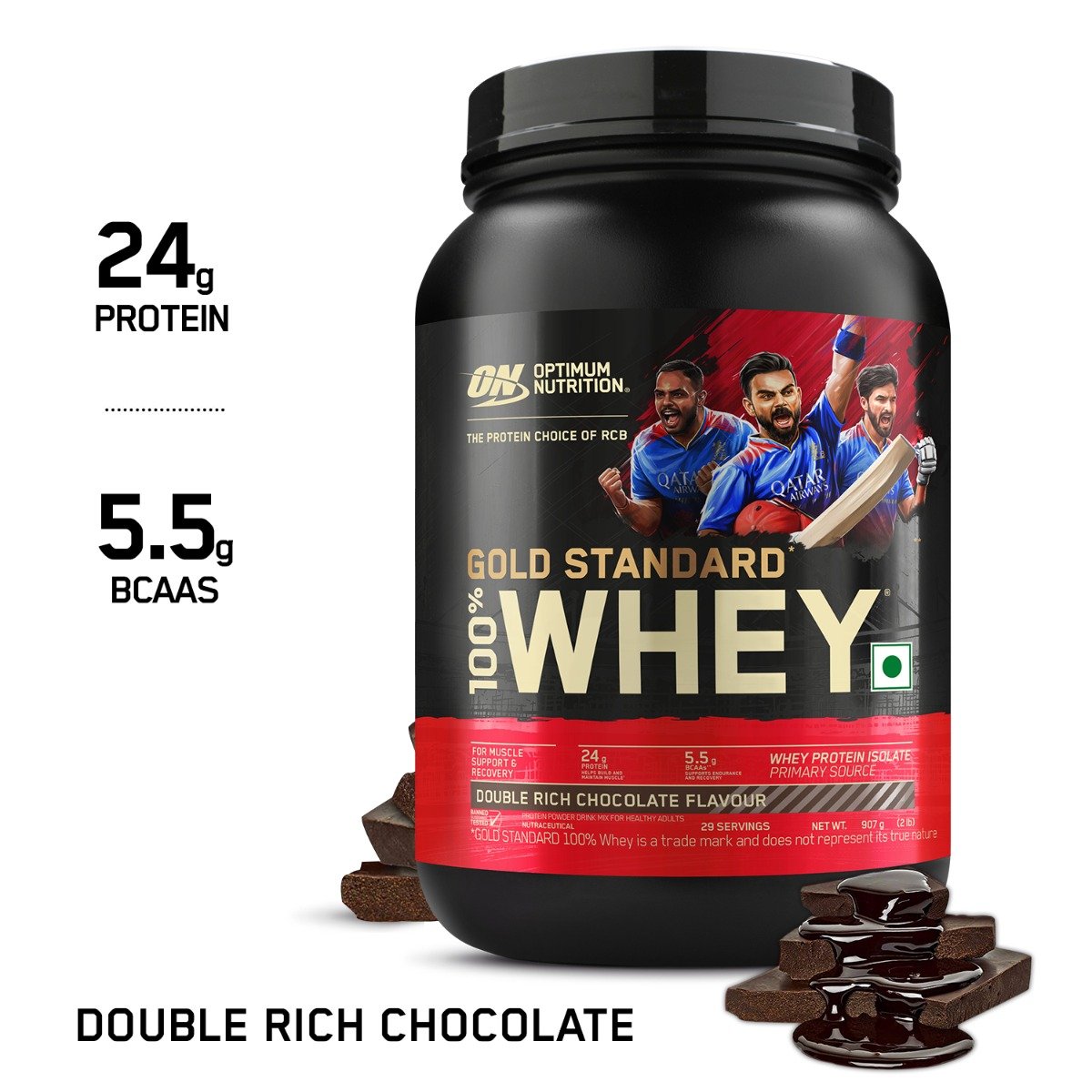 Optimum Nutrition (ON) Gold Standard 100% Whey Protein Double Rich Chocolate Flavour Powder, 907 gm, Pack of 1 Optimum Nutrition (ON) Gold Standard 100% Whey Protein Double Rich Chocolate Flavour Powder, 907 gm, Pack of 1