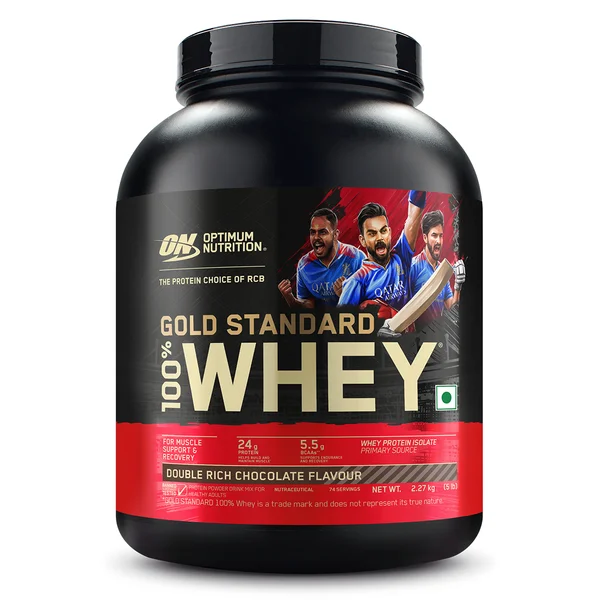 Optimum Nutrition (ON) Gold Standard 100% Whey Protein Double Rich Chocolate Flavour Powder, 2.27 kg, Pack of 1