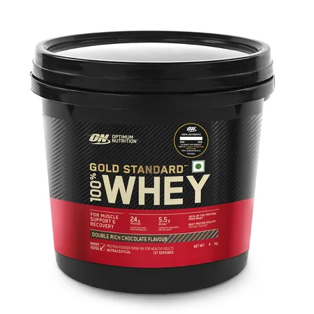 Optimum Nutrition (ON) Gold Standard 100% Whey Protein Double Rich Chocolate Powder Drink Mix, 4 kg | Muscle Support & Recovery - Primary Source Whey Protein Isolate