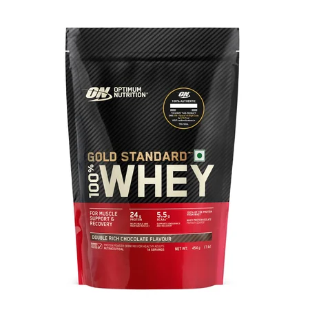 Optimum Nutrition (ON) Gold Standard 100% Whey Protein Double Rich Chocolate Flavour Powder, 454 gm
