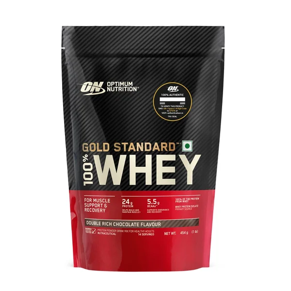 Optimum Nutrition (ON) Gold Standard 100% Whey Protein Double Rich Chocolate Flavour Powder, 454 gm, Pack of 1