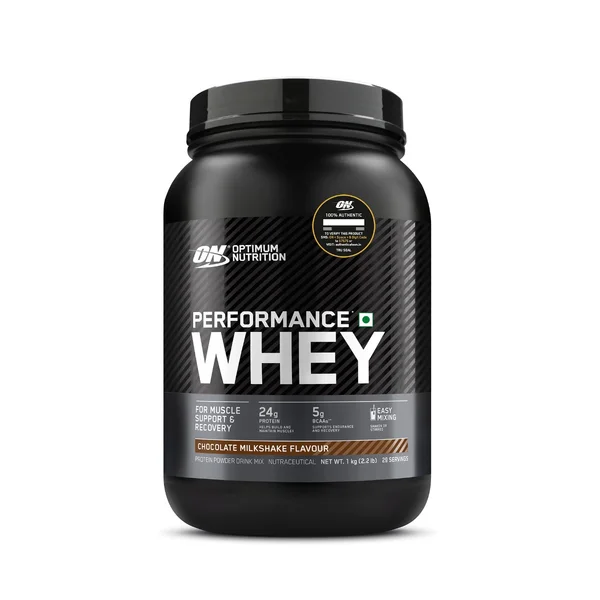 Optimum Nutrition (ON) Performance Whey Protein Chocolate Milkshake Flavour Powder, 1 kg, Pack of 1
