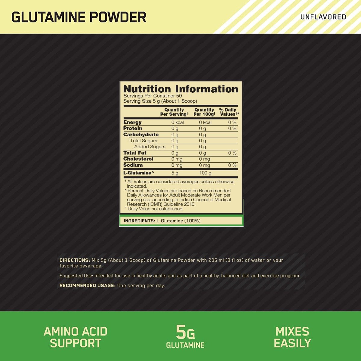 Optimum Nutrition (ON) Glutamine Unflavour Powder, 250 gm, Pack of 1 Optimum Nutrition (ON) Glutamine Unflavour Powder, 250 gm, Pack of 1