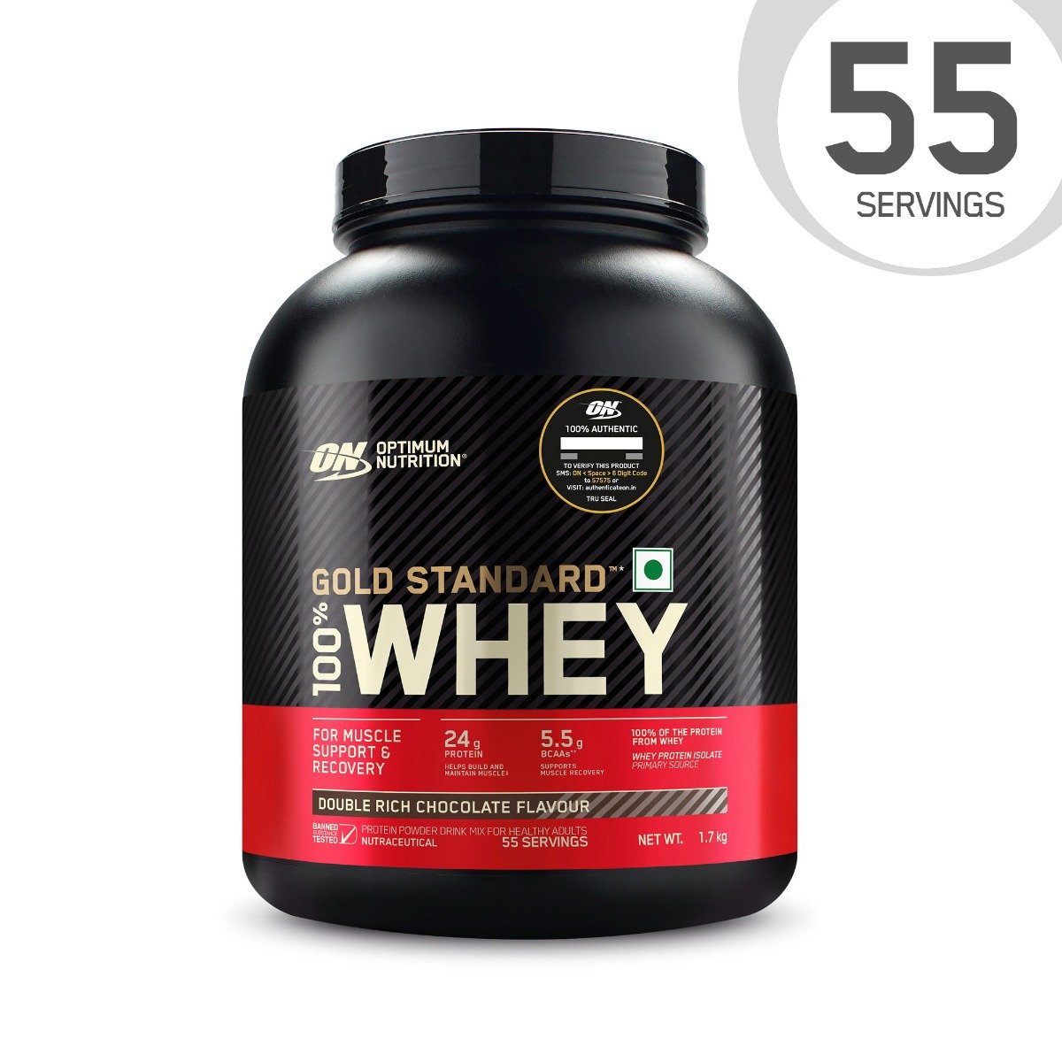 Optimum Nutrition (ON) Gold Standard 100% Whey Protein Double Rich Chocolate Flavour Powder, 1.7 kg, Pack of 1 Optimum Nutrition (ON) Gold Standard 100% Whey Protein Double Rich Chocolate Flavour Powder, 1.7 kg, Pack of 1