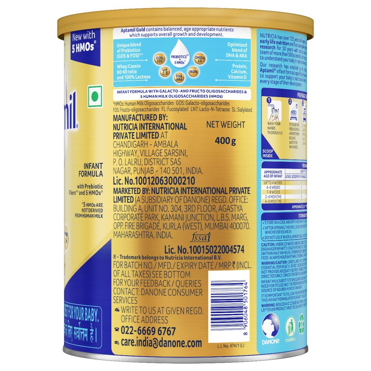 Aptamil Gold Infant Formula Stage 1 Powder, 400 gm Tin, Pack of 1 Aptamil Gold Infant Formula Stage 1 Powder, 400 gm Tin, Pack of 1