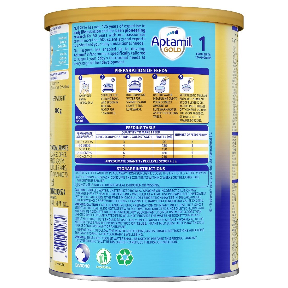 Aptamil Gold Infant Formula Stage 1 Powder, 400 gm Tin, Pack of 1 Aptamil Gold Infant Formula Stage 1 Powder, 400 gm Tin, Pack of 1