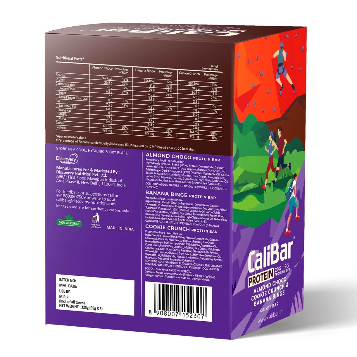 CaliBar 20g Protein 5-BAR Variety Pack | No Added Sugar, 5x65 gm, Pack of 1 CaliBar 20g Protein 5-BAR Variety Pack | No Added Sugar, 5x65 gm, Pack of 1