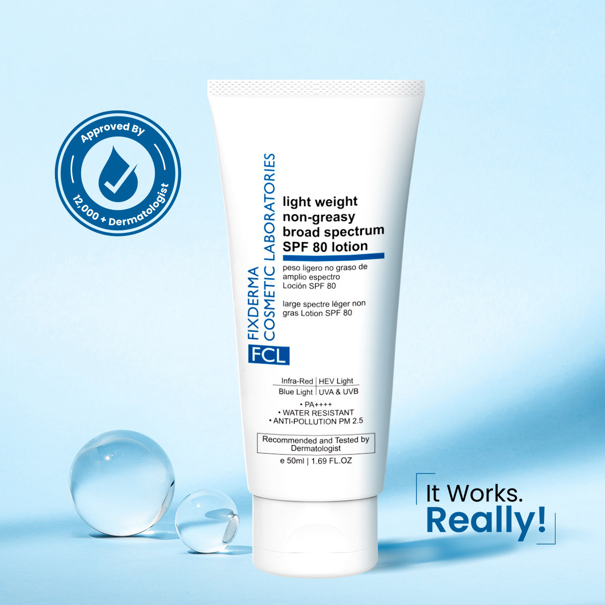 Fixderma Light Weight Non-Greasy Broad Spectrum SPF 80 Lotion, 50 ml, Pack of 1 Fixderma Light Weight Non-Greasy Broad Spectrum SPF 80 Lotion, 50 ml, Pack of 1