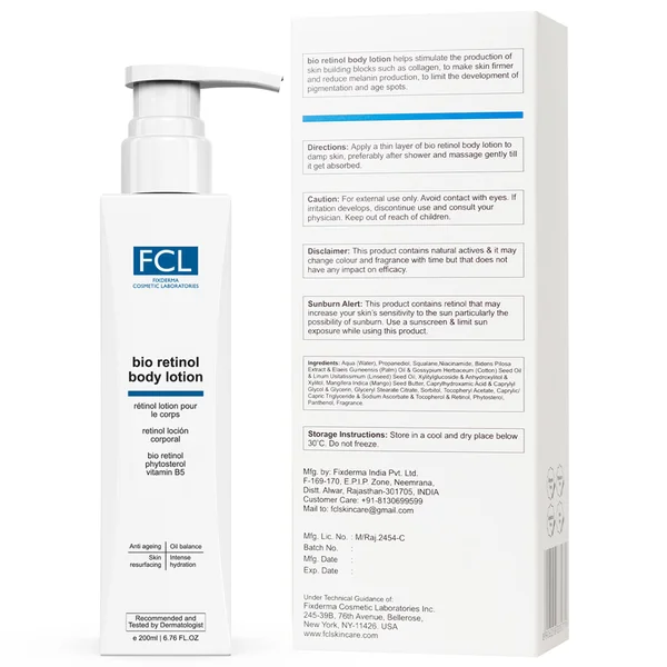 FCL Bio Retinol Body Lotion, 200ml - For Skin-Ageing, Keratosis Pilaris, Bumpy &amp; Tanned Skin, Pack of 1
