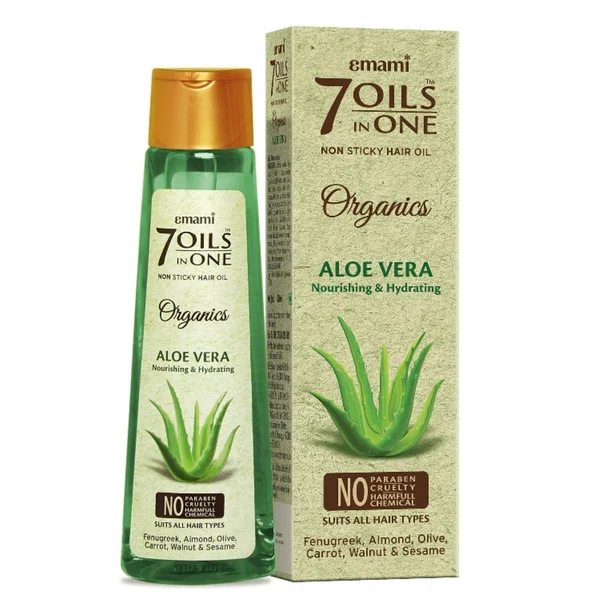 Emami 7 Oils In One Organics Aloe Vera Hair Oil for Hair Nourishing &amp; Hydrating, 200 ml, Pack of 1