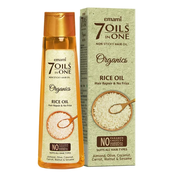 Emami 7 Oils In One Organics Rice Oil for Hair Repair &amp; No Frizz, 200 ml, Pack of 1