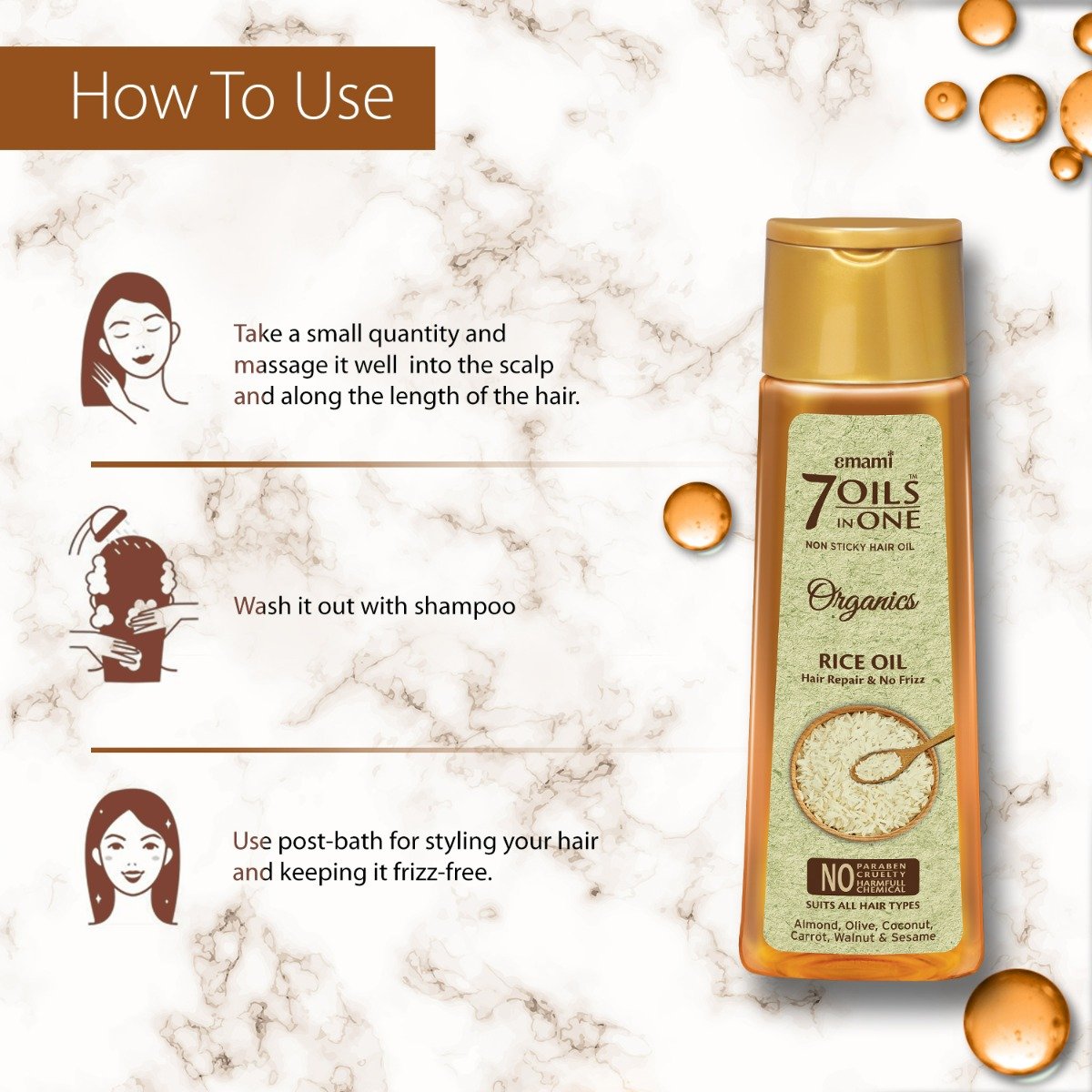 Emami 7 Oils In One Organics Rice Oil for Hair Repair & No Frizz, 200 ml, Pack of 1 Emami 7 Oils In One Organics Rice Oil for Hair Repair & No Frizz, 200 ml, Pack of 1