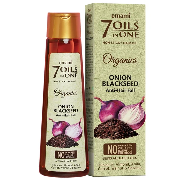 Emami 7 Oils In One Organics Onion Blackseed Hair Oil for Anti-Hair Fall, 200 ml