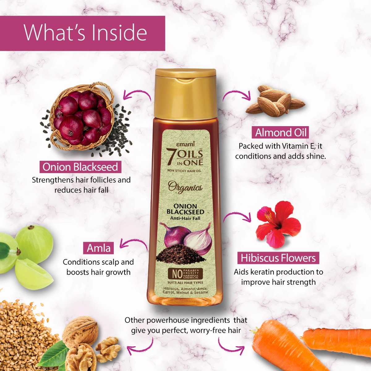 Emami 7 Oils In One Organics Onion Blackseed Hair Oil for Anti-Hair Fall, 200 ml, Pack of 1 Emami 7 Oils In One Organics Onion Blackseed Hair Oil for Anti-Hair Fall, 200 ml, Pack of 1