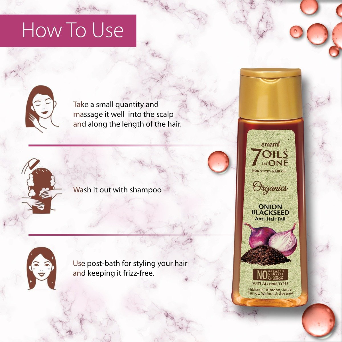 Emami 7 Oils In One Organics Onion Blackseed Hair Oil for Anti-Hair Fall, 200 ml, Pack of 1 Emami 7 Oils In One Organics Onion Blackseed Hair Oil for Anti-Hair Fall, 200 ml, Pack of 1