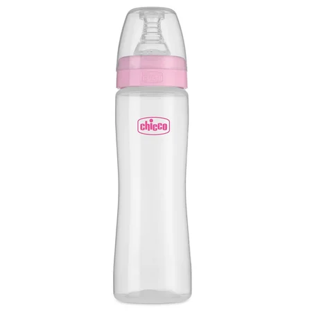 Chicco Feed Easy Anti-Colic Medium Flow Pink Color Bottle for 2+M Baby, 250 ml