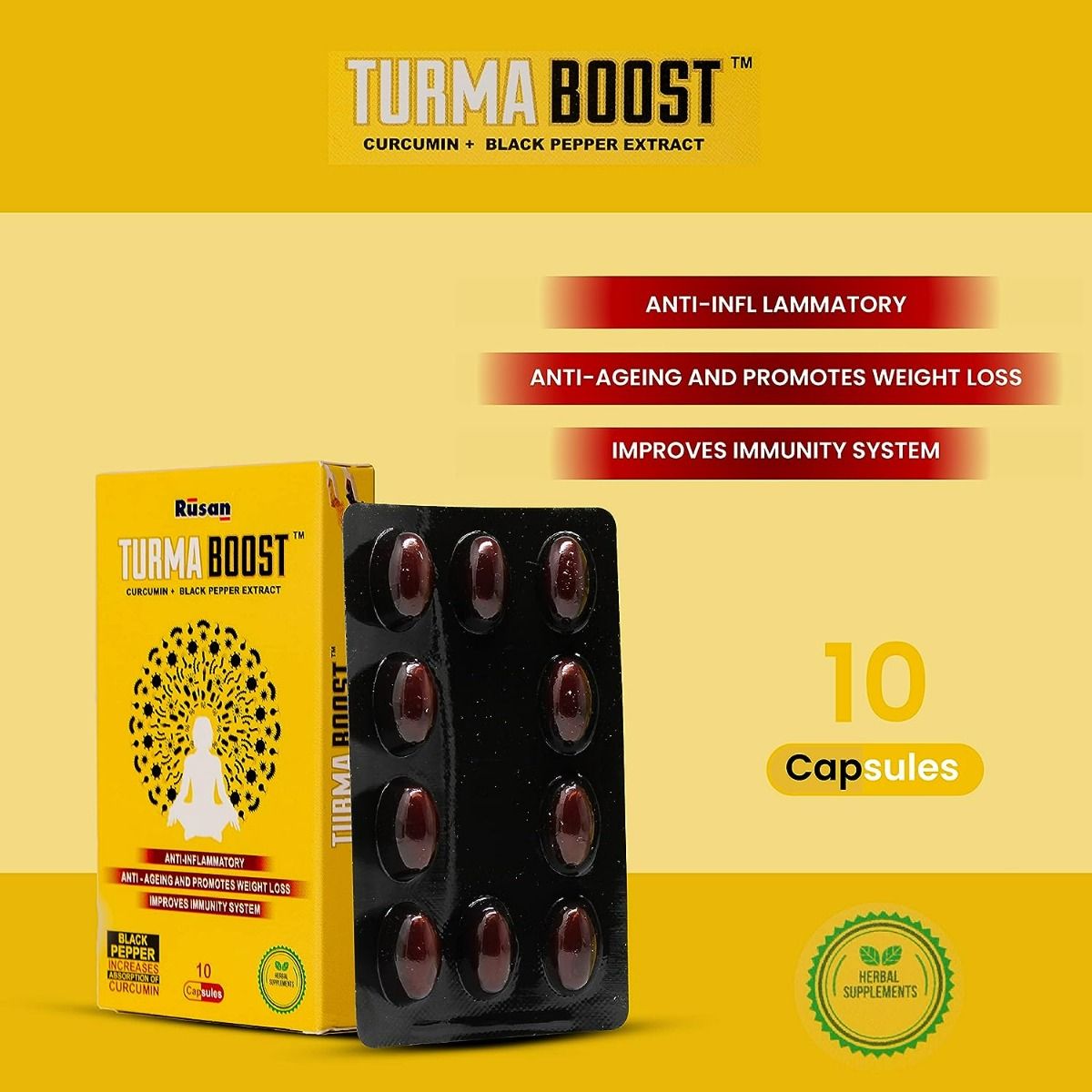 Turma Boost Curcumin + Black Pepper Extract, 10 Capsules, Pack of 10 S
