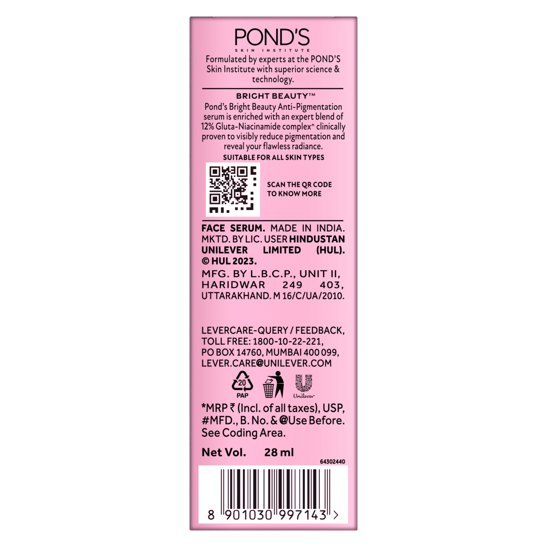 Pond's Bright Beauty 12% Gluta Niacinamide Serum, 28 ml, Pack of 1 Pond's Bright Beauty 12% Gluta Niacinamide Serum, 28 ml, Pack of 1