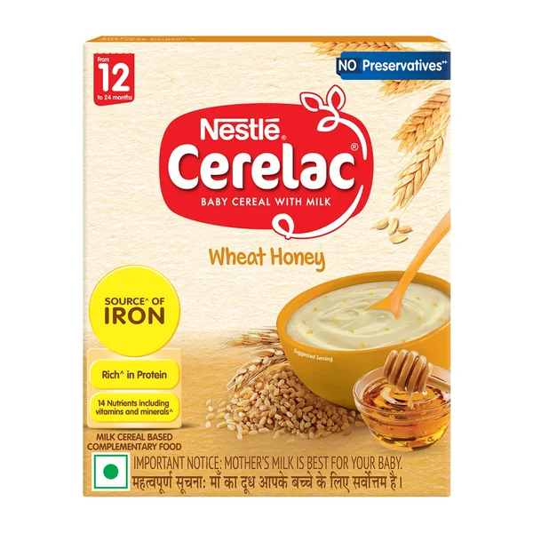CERELAC Baby Food Cereal | Wheat Honey for 12 to 24 Months Baby |No Preservatives| Source of Iron &amp; Protein | Instant Baby Food Cereal | 300 gm, Pack of 1