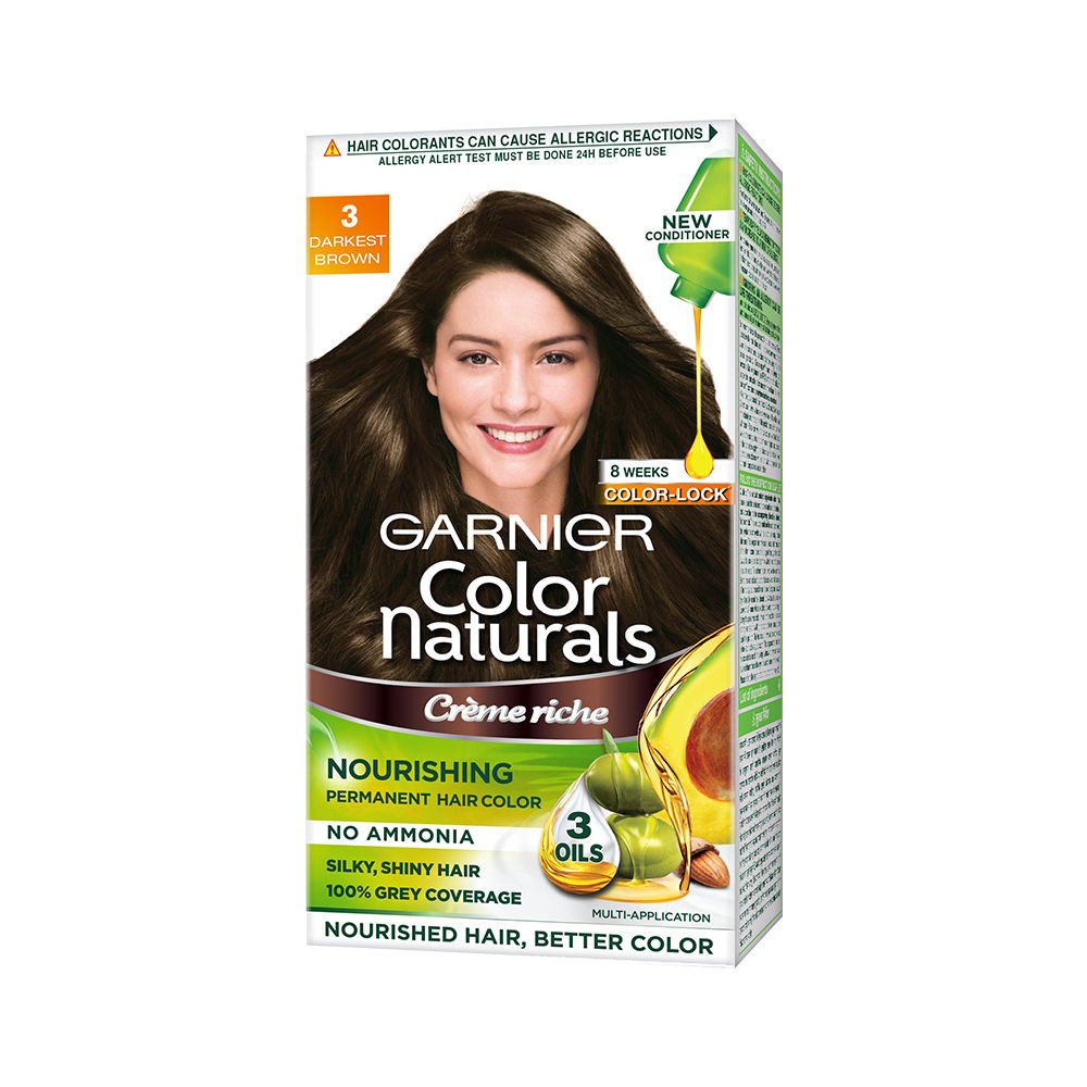 Garnier Color Naturals Crème Shade 3 Darkest Brown Hair Color 1 Kit Price  Uses Side Effects Composition  Apollo Pharmacy