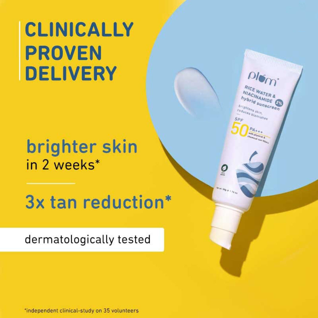 Plum Rice Water & Niacinamide 2% Hybrid Sunscreen SPF 50 PA+++, 50 gm, Pack of 1 Plum Rice Water & Niacinamide 2% Hybrid Sunscreen SPF 50 PA+++, 50 gm, Pack of 1