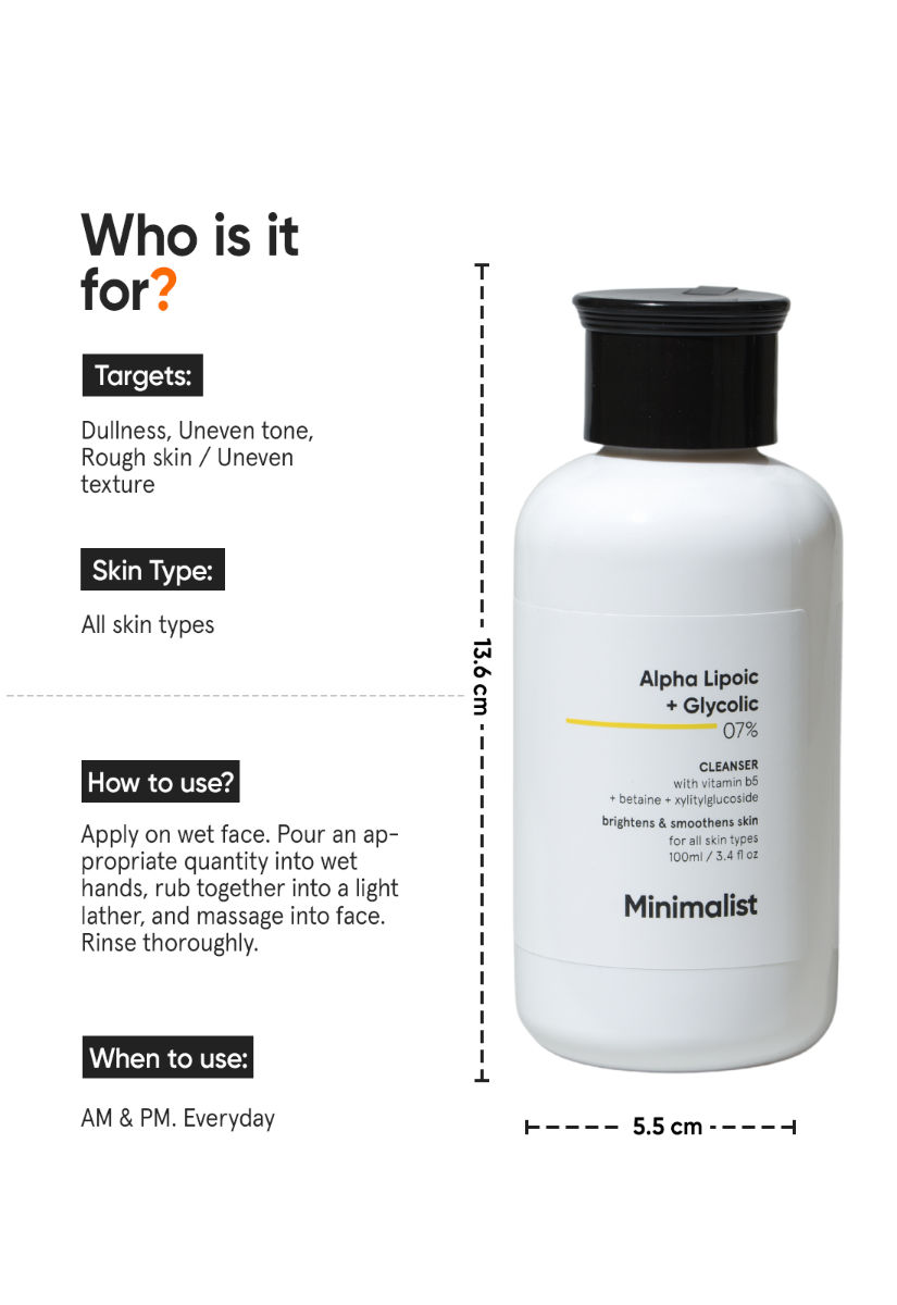 Minimalist Alpha Lipoic & Glycolic 7% Cleanser, 100 ml, Pack of 1 Minimalist Alpha Lipoic & Glycolic 7% Cleanser, 100 ml, Pack of 1