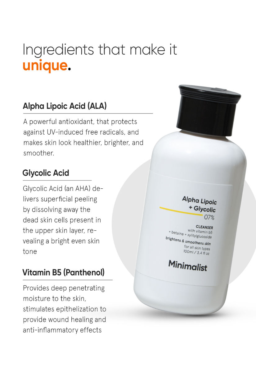Minimalist Alpha Lipoic & Glycolic 7% Cleanser, 100 ml, Pack of 1 Minimalist Alpha Lipoic & Glycolic 7% Cleanser, 100 ml, Pack of 1