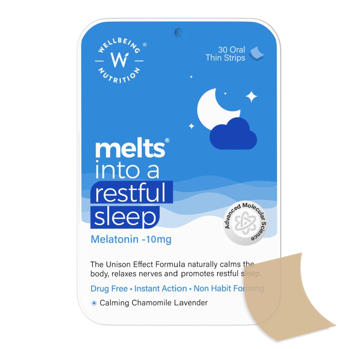 Buy Wellbeing Nutrition Melts Into Restful Sleep Melatonin 10 mg, 30 Strips Online