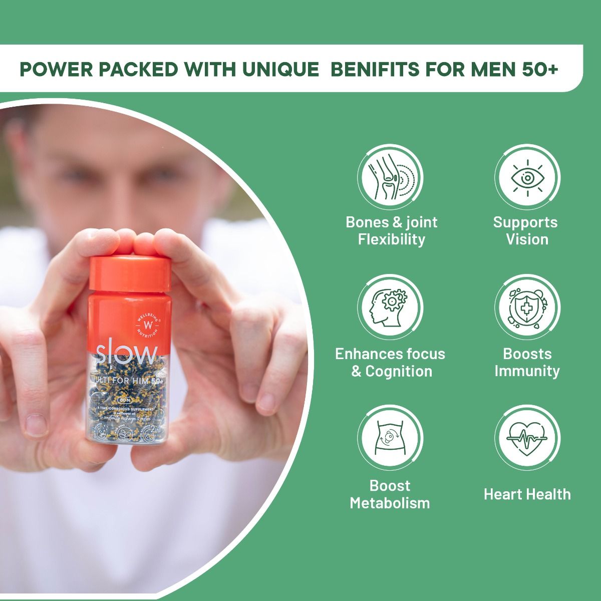 Wellbeing Nutrition Slow Multi for Him 50+, 60 Capsules, Pack of 1 