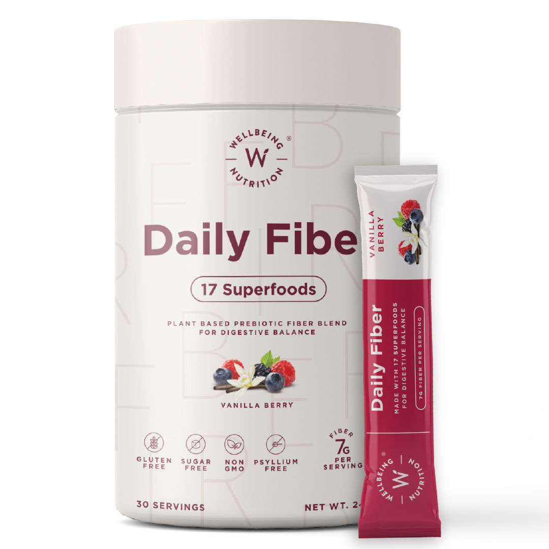 Buy Wellbeing Nutrition Daily Fiber 17 Superfoods Vanilla Berry Flavour Powder, 240 gm Online