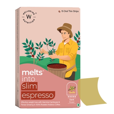 Wellbeing Nutrition Melts Into Slim Espresso Vanilla Flavour, 15 Oral Strips, Pack of 1