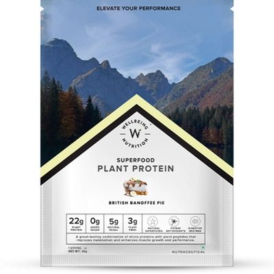 Wellbeing Nutrition Superfood Plant Protein Isolate British Banoffe Flavour Powder, 32 gm, Pack of 1