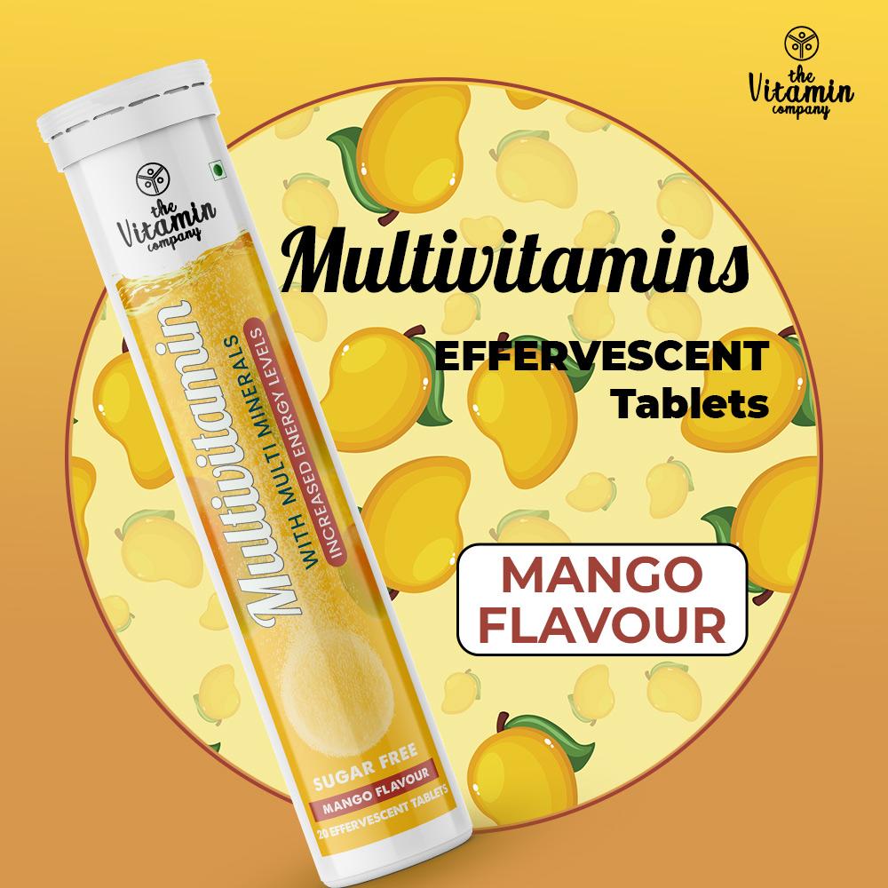 The Vitamin Company Multivitamins with Minerals Sugar Free Mango Flavour, 20 Effervescent Tablet, Pack of 1 The Vitamin Company Multivitamins with Minerals Sugar Free Mango Flavour, 20 Effervescent Tablet, Pack of 1