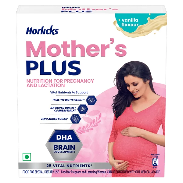 Horlicks Mother's Plus Vanilla Flavour Nutrition Powder 200 gm Refill Pack | 25 Vital Nutrients | Support Healthy Birth Weight | Improves Lactation, Pack of 1