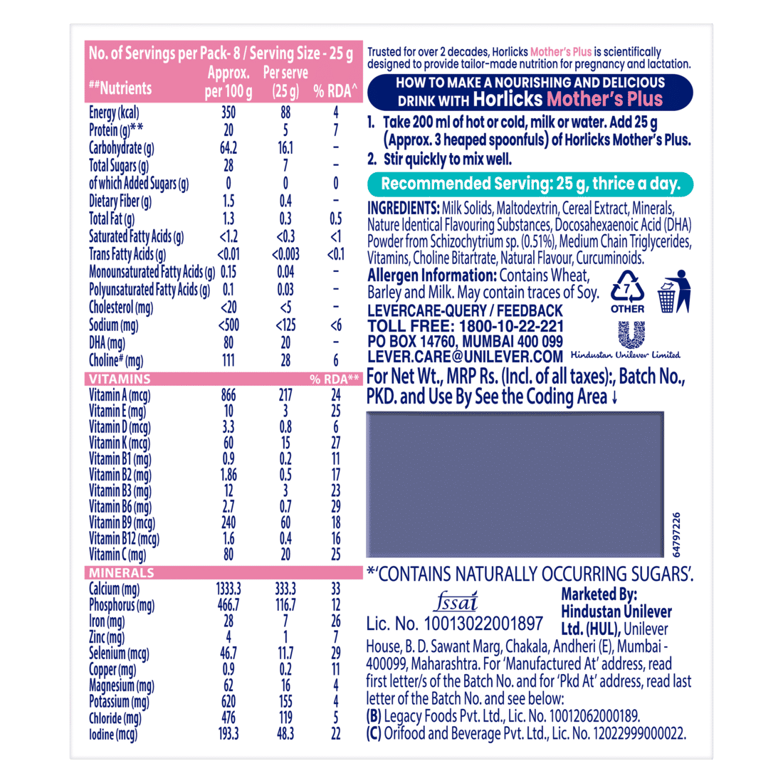 Horlicks Mother's Plus Vanilla Flavour Nutrition Powder 200 gm Refill Pack | 25 Vital Nutrients | Support Healthy Birth Weight | Improves Lactation, Pack of 1 Horlicks Mother's Plus Vanilla Flavour Nutrition Powder 200 gm Refill Pack | 25 Vital Nutrients | Support Healthy Birth Weight | Improves Lactation, Pack of 1