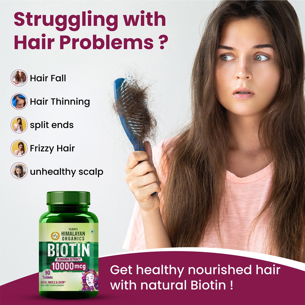 Vlado’s Himalayan Organics Biotin 10000 MCG Tablets for men & Women, 90 Veg Tablets | Hair Growth, Radiant Skin and Stronger Nails I Sesbania Grandiflora Extract Biotin, Pack of 1 Vlado’s Himalayan Organics Biotin 10000 MCG Tablets for men & Women, 90 Veg Tablets | Hair Growth, Radiant Skin and Stronger Nails I Sesbania Grandiflora Extract Biotin, Pack of 1