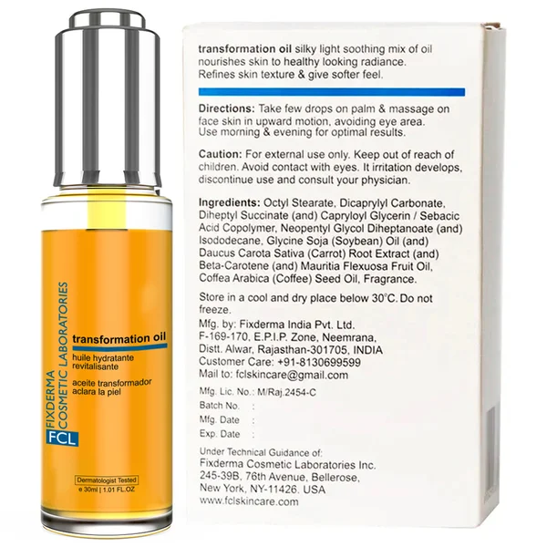 FCL Transformation Face Oil, 30ml - For Skin Glow, Enriched with Vitamins & Natural Oils